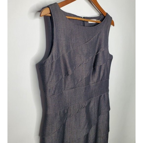 Calvin Klein Womens Ruffled Sleeveless Sheath Dress Size 12 Black Stretch Career - Picture 2 of 9